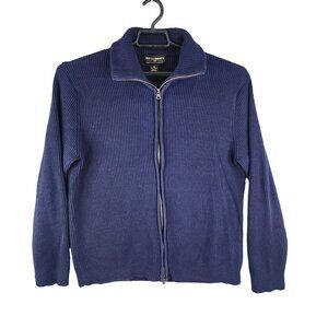 Men's Steve & Barrys Navy Blue Full-Zip Ribbed Sweater 100% Cotton Size XL